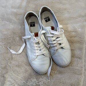 Frye White Leather Low-Top Sneakers with Brown Tongue Tab